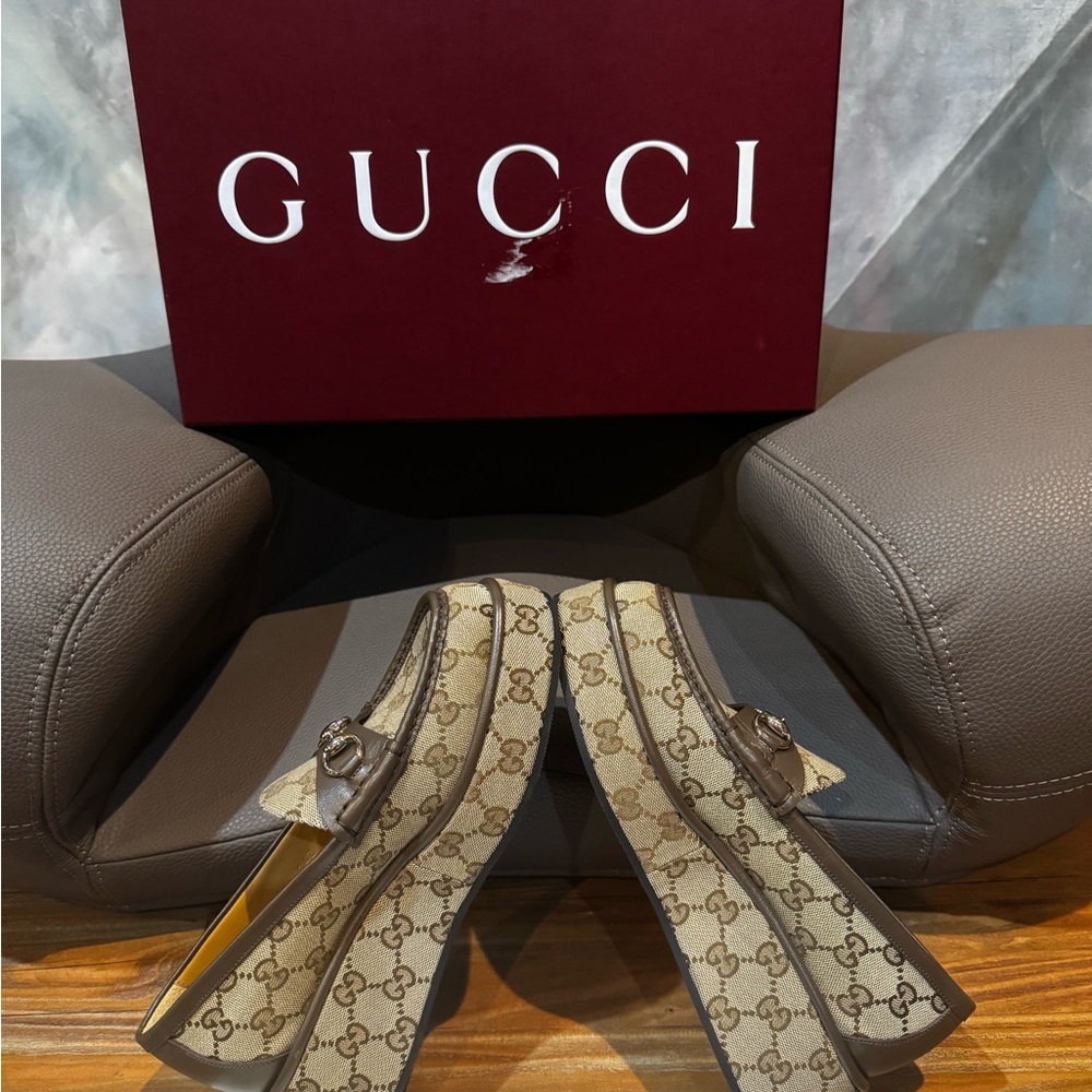 GUCCI Womens Ilde GG Supreme Canvas & Leather Flatform Loafers -Worn 1x 37.5/7.5 - Picture 10 of 16